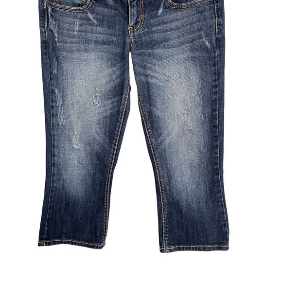 Vanity Dakota Capri Skimmers Denim Jeans Womens Size 28 Distressed Darker Blue - Picture 7 of 8